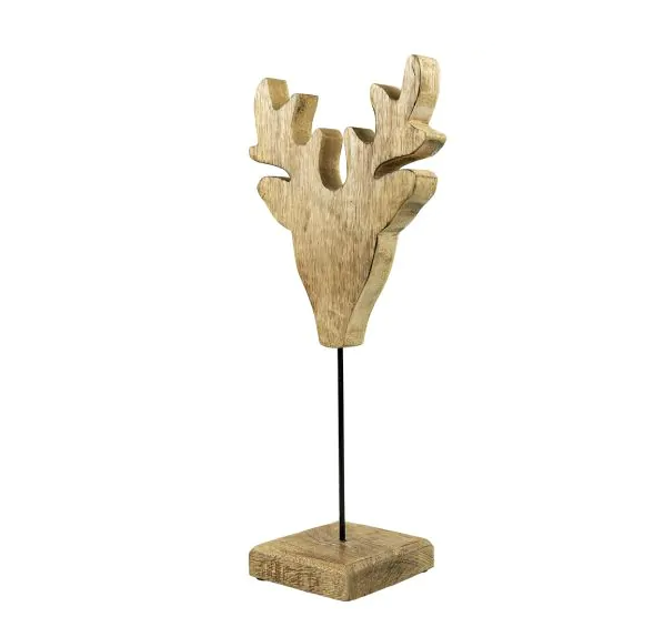 Deco sur pied tête de cerf en bois