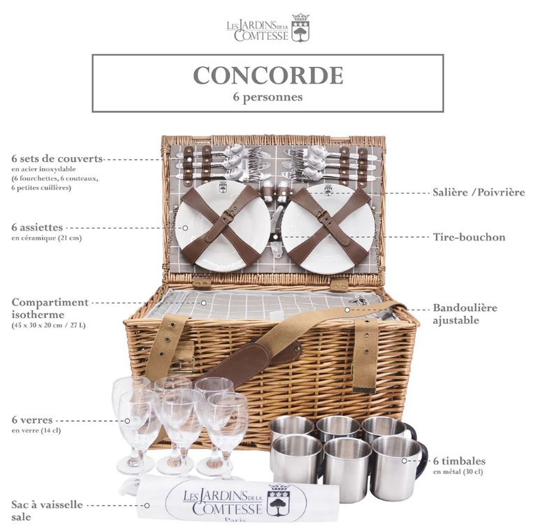 Jardin de la comtesse panier pique nique concorde 6P
